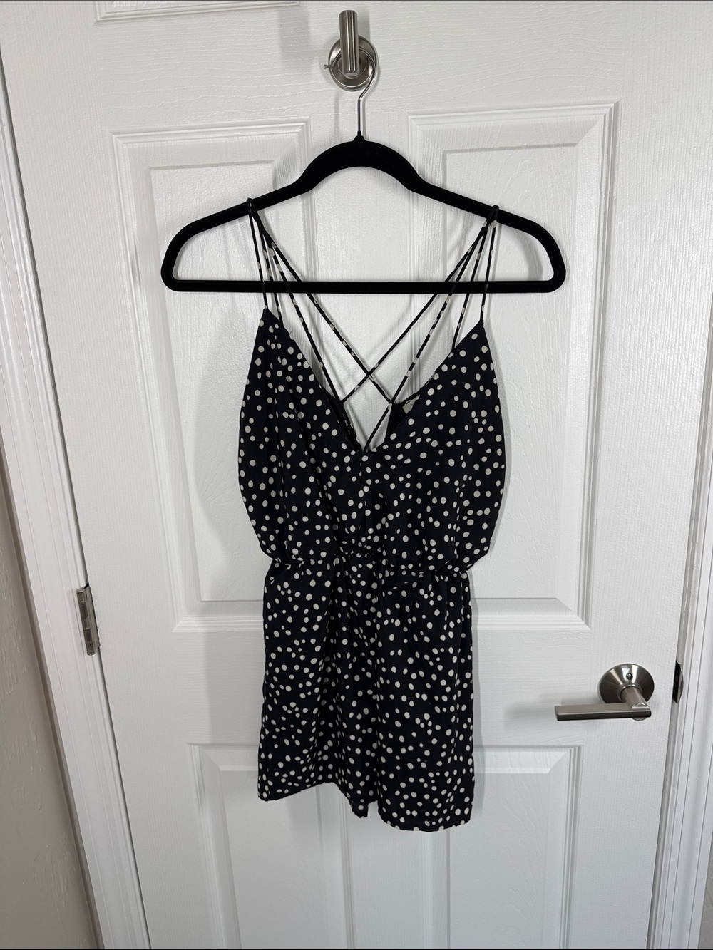 Kimchi Blue navy/black white polka dot strappy romper size XS